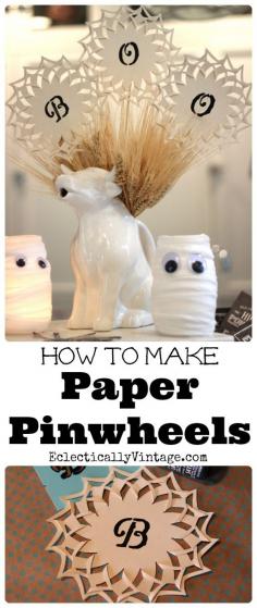 How to make paper pinwheels - these would be cute as a banner too! eclecticallyvinta...