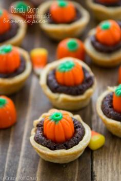 Pumpkin Patch Candy Corn Brownie Pies made with homemade brownie mix!