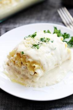 
                        
                            Creamy white chicken lasagna roll ups - an instant family favorite!
                        
                    