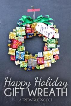 
                        
                            Use those inexpensive miniature gift decorations to create this Happy Holiday Gift Wreath! #christmas #diy
                        
                    