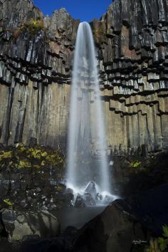 
                        
                            The tall waterfall at Svartifoss - Iceland.
                        
                    