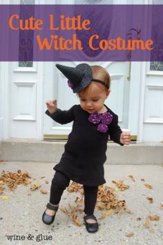 Cute Little Witch Costume | www.wineandglue.com |  Tutorial for dress and witch hat!