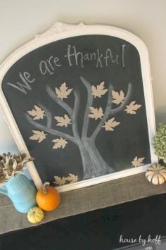 
                        
                            Chalkboard tree with burlap leaves...great fall décor idea!
                        
                    