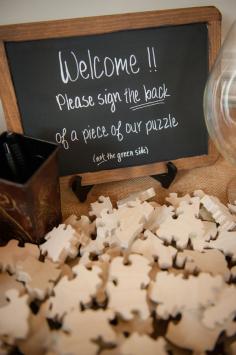 have each guest sign the back of one puzzle piece as your guest book #guestbook #puzzlepiece #brilliantidea www.weddingchicks...