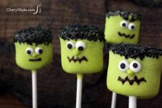 Frankenstein marshmallow pops for kids - CherylStyle
