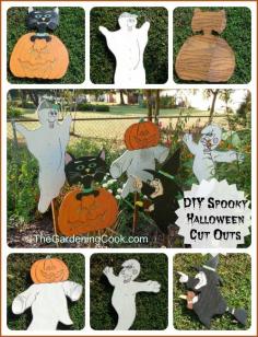
                        
                            DIY Spooky Wooden Cut Out Yard Decorations.  See my step by step tutorial thegardeningcook....
                        
                    