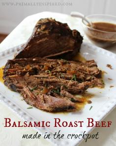 Crockpot Balsamic Roast Beef via Primally Inspired. So good - love this. #paleo