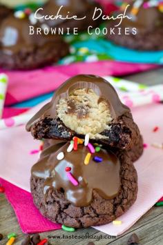 Cookie Dough Brownie Cookies >> by Tastes of Lizzy T's