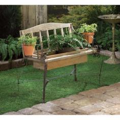 Rustic Iron Wood Bench FLOWER POT PLANTER Box Outdoor Garden Patio Home Decor