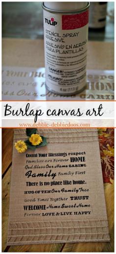 Burlap canvas home and family art. Easy as 1,2,3 debbiedoos.com