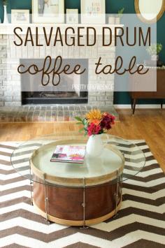 Repurpose a vintage drum into a coffee table! I'm sorry but, how rad is this???