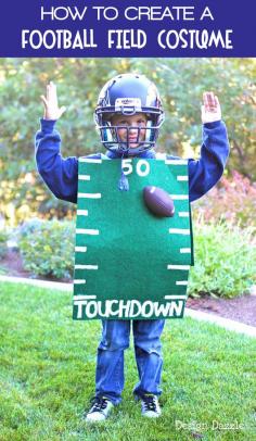 Design Dazzle - You’ve seen plenty of football player costumes, but I bet you’ve never seen a FOOTBALL FIELD costume. Your mini football lover will love this costume.  Plus 20 more great Halloween ideas!