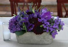 
                    
                        Purple wedding monochromatic floral centerpiece. — at Kenwood Inn & Spa.
                    
                