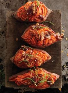 
                    
                        Twice-Baked Sweet Potatoes with Bacon-Sesame Brittle
                    
                