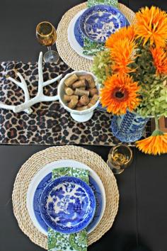 Fall Tablescape: Leopard, Blue, Yellow and Neutral