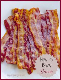 
                    
                        Baked bacon has all of the flavor and so much less fat. It's easy to do too.  thegardeningcook....
                    
                