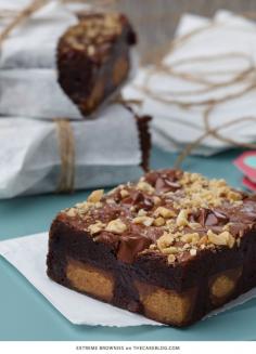 
                    
                        An extreme brownie recipe packed full of peanut butter cups and sprinkled with chopped peanuts and chocolate chips. A recipe from the new book, Extreme Brownies, by Connie Weis.
                    
                