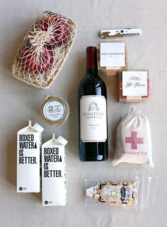 Wrap up a welcome basket for your wedding guests.