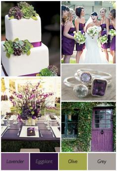 
                    
                        These are exactly my colors! purple dresses, grey tuxes w/ purple vests, purple and green flowers! Love it!
                    
                