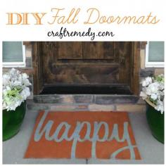 Make your own Thanksgiving doormat. All you need is a cheap outdoor rug or carpet, paper and spray paint. Free template!