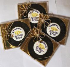 
                        
                            Chocolate Cd's offered in milk or dark chocolate with silver or gold packaging
                        
                    