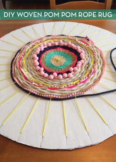 
                    
                        See how to turn a piece of cardboard, some strands of rope, and a few pom poms into a beautiful bohemian rug!
                    
                