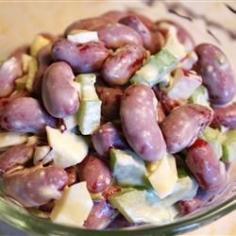 
                    
                        Kidney Bean Salad Allrecipes.com  My aunt made this every 4th of July for our family picnic!  It sounds like a strange combination, but really is good!
                    
                