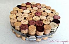 
                    
                        Wine corks (and we all have TONS of those) make for a super easy trivet by wrapping them in a hose clamp (for an industrial look) or an embroidery hoop (for a more classic look). I use this all the time- love this upcycle / repurpose project! #sadieseasongoods
                    
                