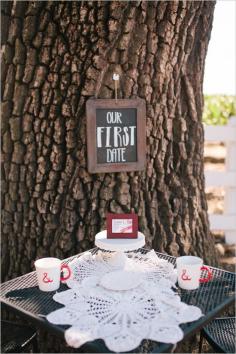 
                    
                        the couple's first date | wedding decor vignette | first date display | peach and navy wedding | #weddingchicks
                    
                