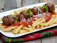 
                    
                        Sausage Pasta Kabobs, serve this to the kids, making a regular pasta meal a little more fun, from NoblePig.com. Great for Birthday parties where you are doing the cooking.
                    
                