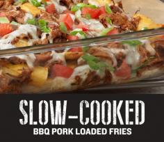 
                    
                        BBQ Pork Loaded Fries ­- Pork slow­-cooked with Campbell’s Southern BBQ Slow Cooker Sauce mixes with sharp cheddar for melt in your mouth goodness in this football favorite! #SlowCooker
                    
                