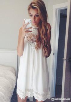 
                    
                        Lace Chiffon Mini Dress - White
                    
                