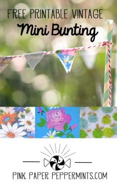
                    
                        Printable DIY Mini Bunting download made from vintage papers by Melissa at PinkPaperPeppermi...
                    
                