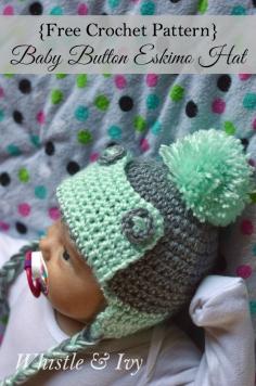 
                    
                        Baby Button Eskimo Hat - This cozy hat is a cute and fun baby accessory for winter! {Free pattern by Whistle and ivy}
                    
                