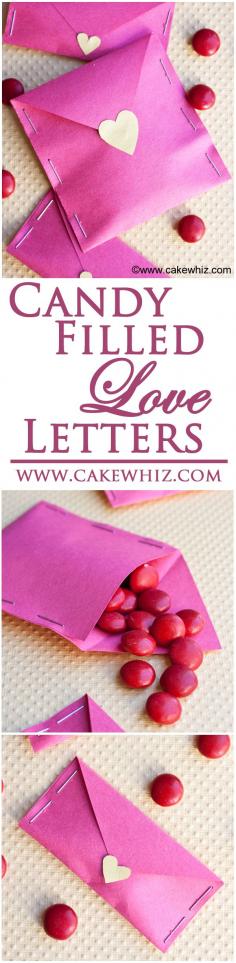 
                    
                        These candy filled LOVE LETTERS are perfect for Valentine's day. Fill them with candies, cute poems or even confetti! Fun and easy craft to do with the kiddos. From cakewhiz.com
                    
                