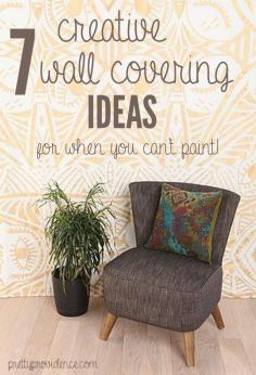 
                    
                        7 great wall coverings for when you can't paint! tapestries, temporary wallpaper, DIY removable fabric wallpaper, etc. lots of good ideas! www.prettyprovide...
                    
                
