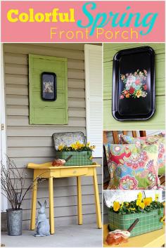 
                    
                        Colorful DIY porch decor for spring, with a eclectic vintage cottage theme!  After a long hard cold winter, you need a little bit of color in your life.
                    
                