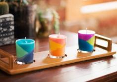 
                    
                        Place these color block candles on your dresser, nightstand, or on your desk. They would also make really fun favors at a colorful wedding. hative.com/...
                    
                