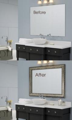
                    
                        Transform the large, unframed mirror in minutes with a DIY mirror frame kit from MirrorMate, what an easy way to automatically transform the whole room! Goes to show that even those with little experience building things can still create an awesome looking room with stuff like this! home decor, easy decor, no drill decor, home DIY
                    
                