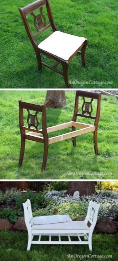 
                    
                        20 Creative Furniture Hacks | Chairs turned into a bench!! This looks nice.
                    
                