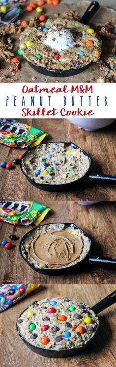 
                    
                        This Oatmeal M&M Peanut Butter Skillet Cookie is a quick and easy recipe made in one bowl that’s perfect for sharing! It has a layer of peanut butter in the middle and lots of crispy edges. Top it with ice cream for a homemade version of the pizookie! @MMSchocolate
                    
                