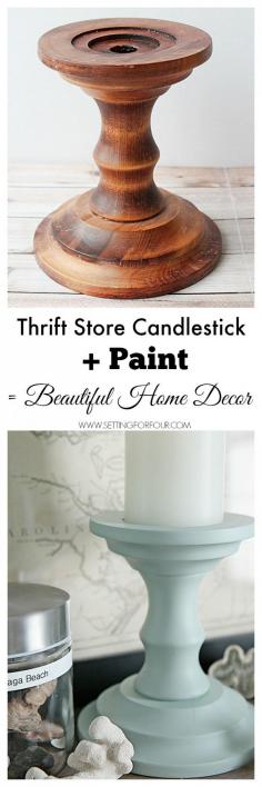 
                    
                        See how I turn thrift store finds into beautiful DIY home decor! Inexpensive Thrift Store painted candlesticks = Beautiful Home Decor! www.settingforfou...
                    
                