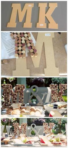 
                    
                        Cork monogram letters, cork décor, wine themed bridal shower, DIY monogram wine cork letters. Popular with the Poplins
                    
                