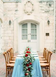 
                    
                        Lush garland and a dusty blue tablecloth: www.stylemepretty... | Photography: Mint - mymintphotography...
                    
                