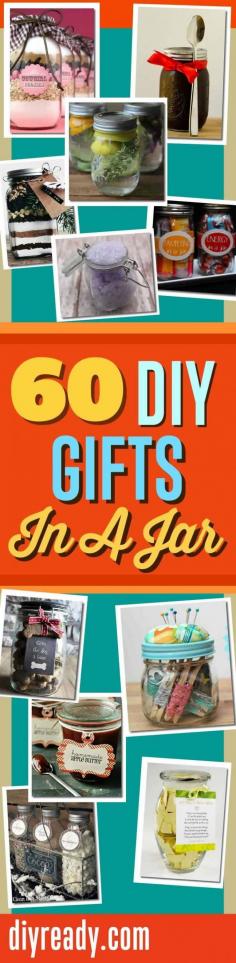 
                    
                        60 Easy Mason Jar Gift Ideas and other Cool Homemade DIY Gifts you put in a Jar. Quick, easy and cute favorites. DIY Projects and Crafts at DIY Ready diyready.com/...
                    
                