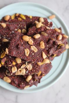 
                    
                        Sweet, salty and nutty, this Toasted Quinoa Chocolate Bark has it all. The toasted red quinoa, pistachios and roasted peanuts add a great balance of nuttiness. This is the perfect snack or gift for chocolate lovers! #chocolatebark #vanillaweek #valentinesday
                    
                