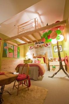 
                    
                        Enchanted Forest Girls Room designed by Beacon Interior Designers and Burlock Interiors! Whimsical room with a loft and gorgeous fur rug!
                    
                