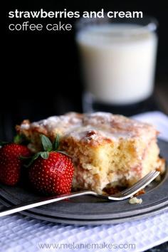 
                    
                        A thick swirl of cream cheese and strawberry jam is sandwiched between two layers of light as air coffee cake.  This breakfast treat is then topped with a sugar and butter topping before being baked and then drizzled with a powdered sugar glaze.  This Strawberries and Cream Coffee Cake will have your family rolling out of their beds and making a beeline for the kitchen in record time.
                    
                