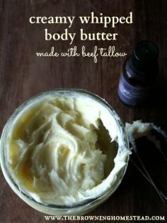 
                    
                        Decadent, versatile homemade body butter made with beef tallow. This stuff is great!
                    
                