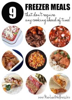 
                    
                        Nine freezer meals that don't require any cooking ahead of time.  This sounds so easy, and I love that it includes a grocery list and recipes that you can print.
                    
                